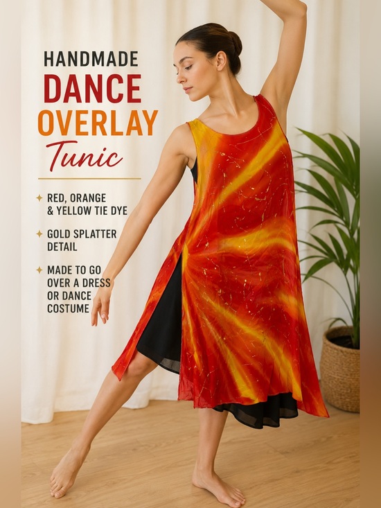 Dresses & Skirts - Handmade Red Orange Yellow Tie Dye Dance Costume Overlay Tunic Gold Splatter